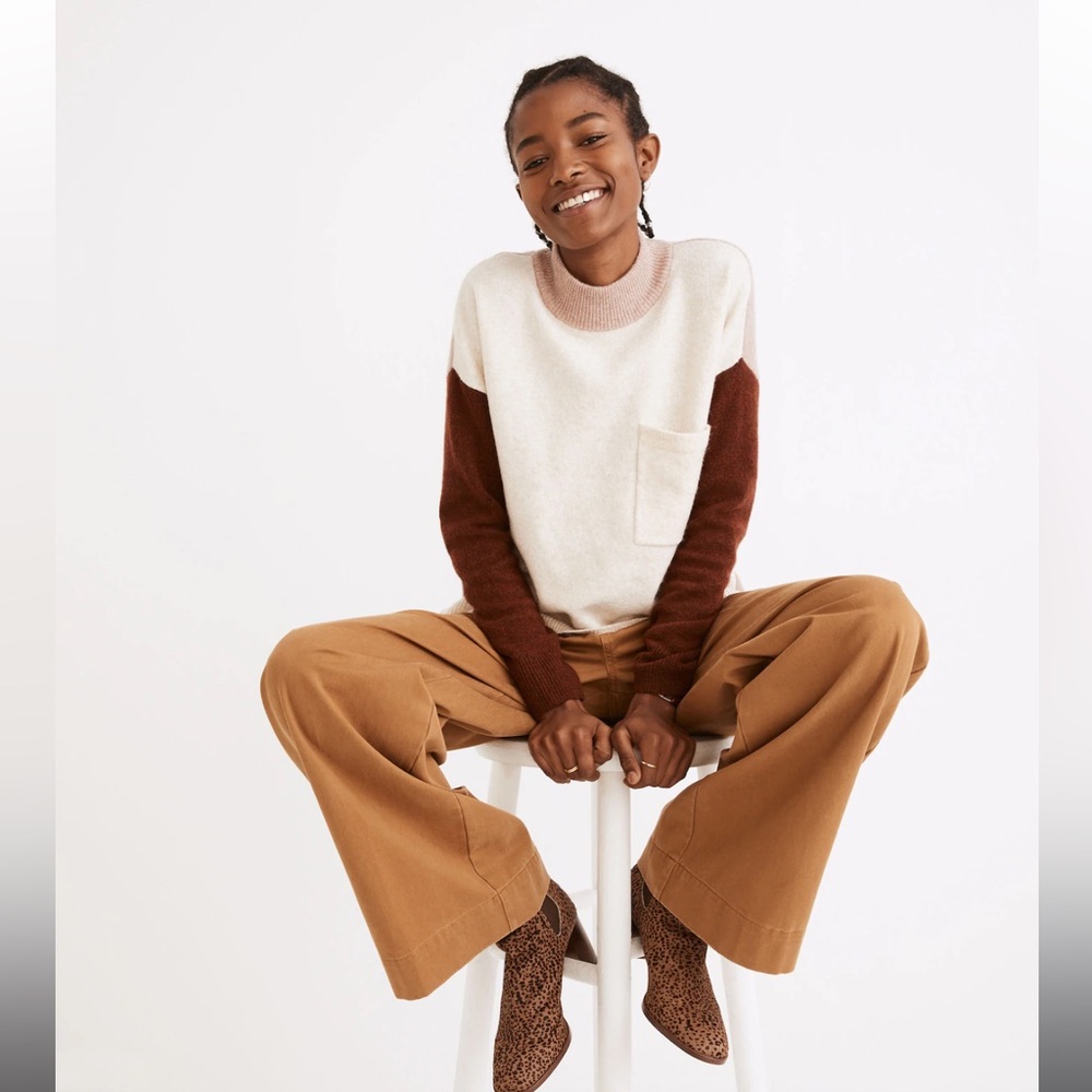 NWT Madewell Redmond Mockneck Pocket Sweater in Colorblock size Medium
